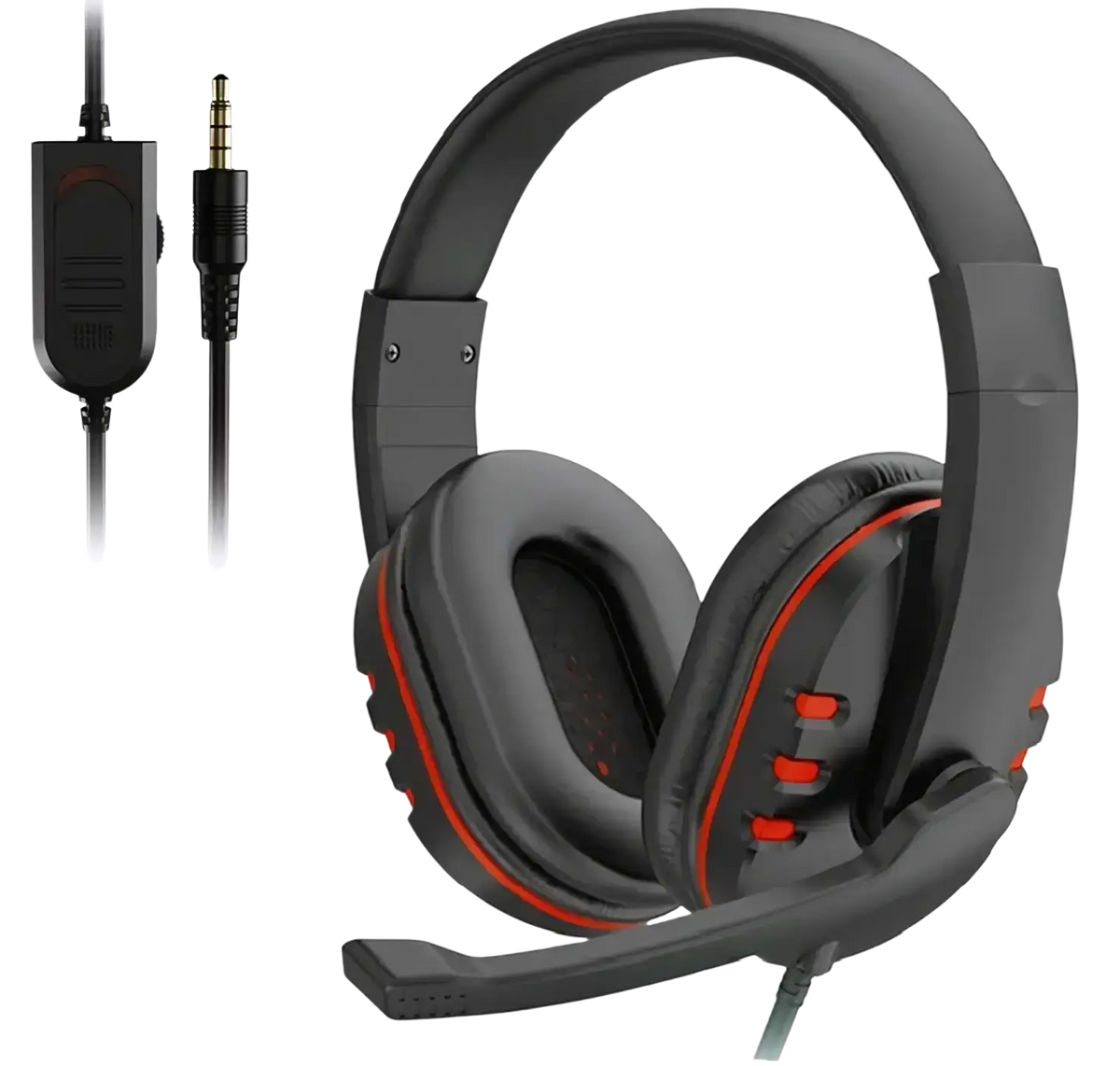 Black and red wired gaming headset with padded earcups and flexible microphone for ps4 and pc 3.5mm plug