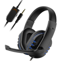 Black wired gaming headset with blue accent lighting and detachable microphone for pc and ps4 use