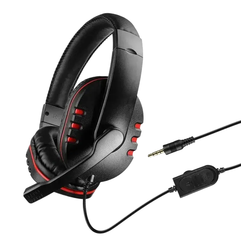 Black and red wired gaming headset with padded earcups and detachable microphone for pc and ps4 use