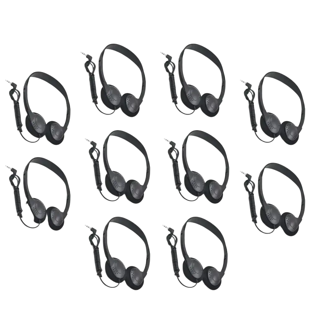 Black wired gaming headset with noise reduction, sleek over-ear design, and 3.5mm plug type for clear audio