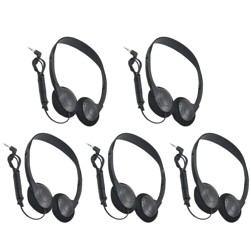 Black wired gaming headset with noise reduction feature, coiled cables, and 3.5mm plug type for casual use