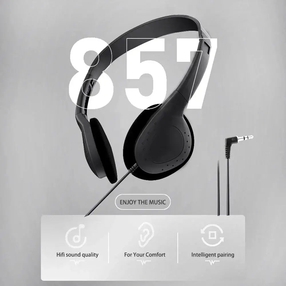 Black wired gaming headset with noise reduction and a 3.5mm plug type audio cable for immersive sound quality