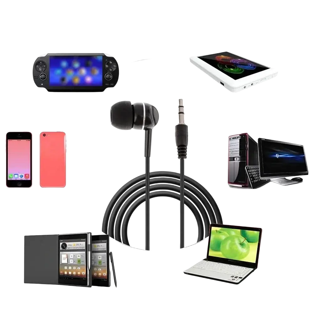 Black wired headphones 3.5mm single in ear stereo earbud with coiled cable compatible with mp3 mp4 and devices