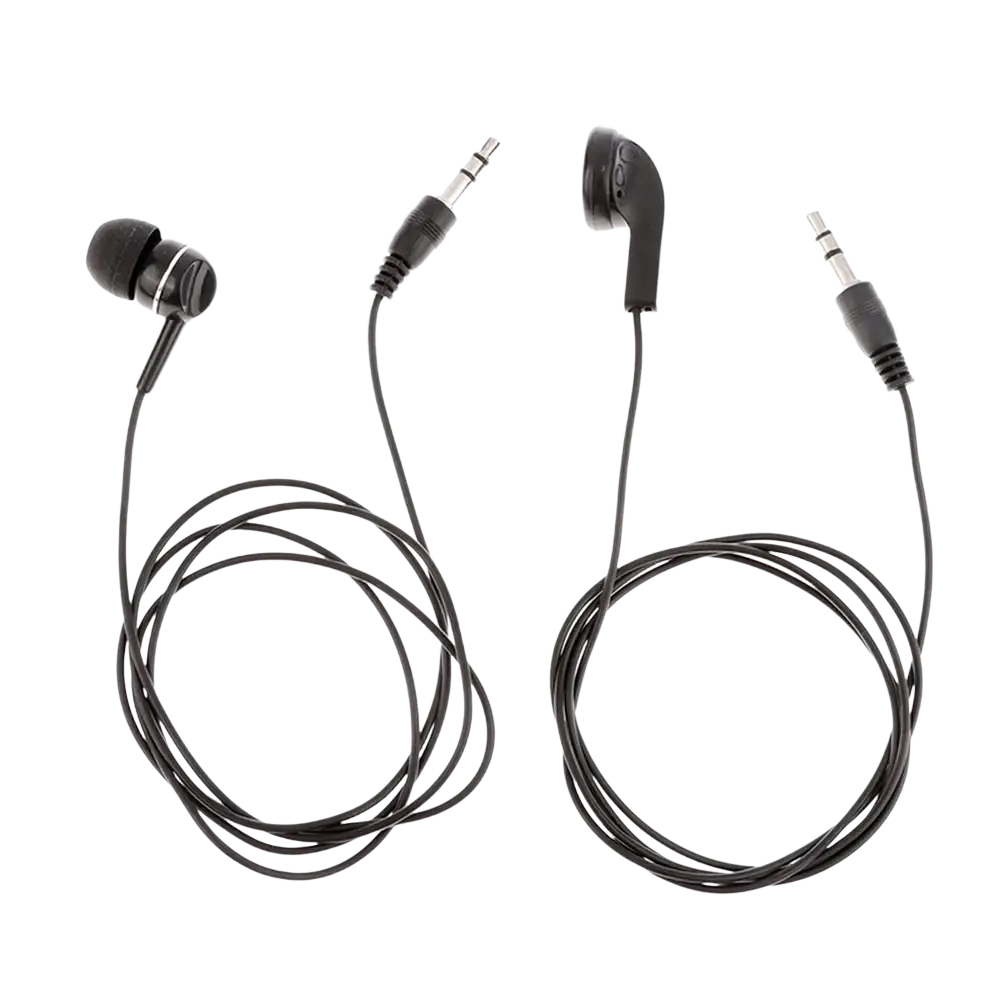 Black wired headphones with 3.5mm single in ear stereo earbud and coiled cable for mp3 mp4 devices and calls