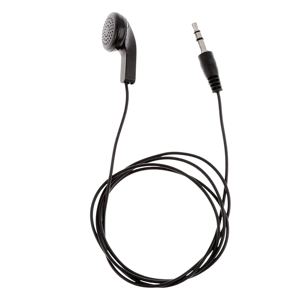 Black 3.5mm wired headphones single in ear stereo earbud with perforated speaker grille for mp3 and mp4 devices