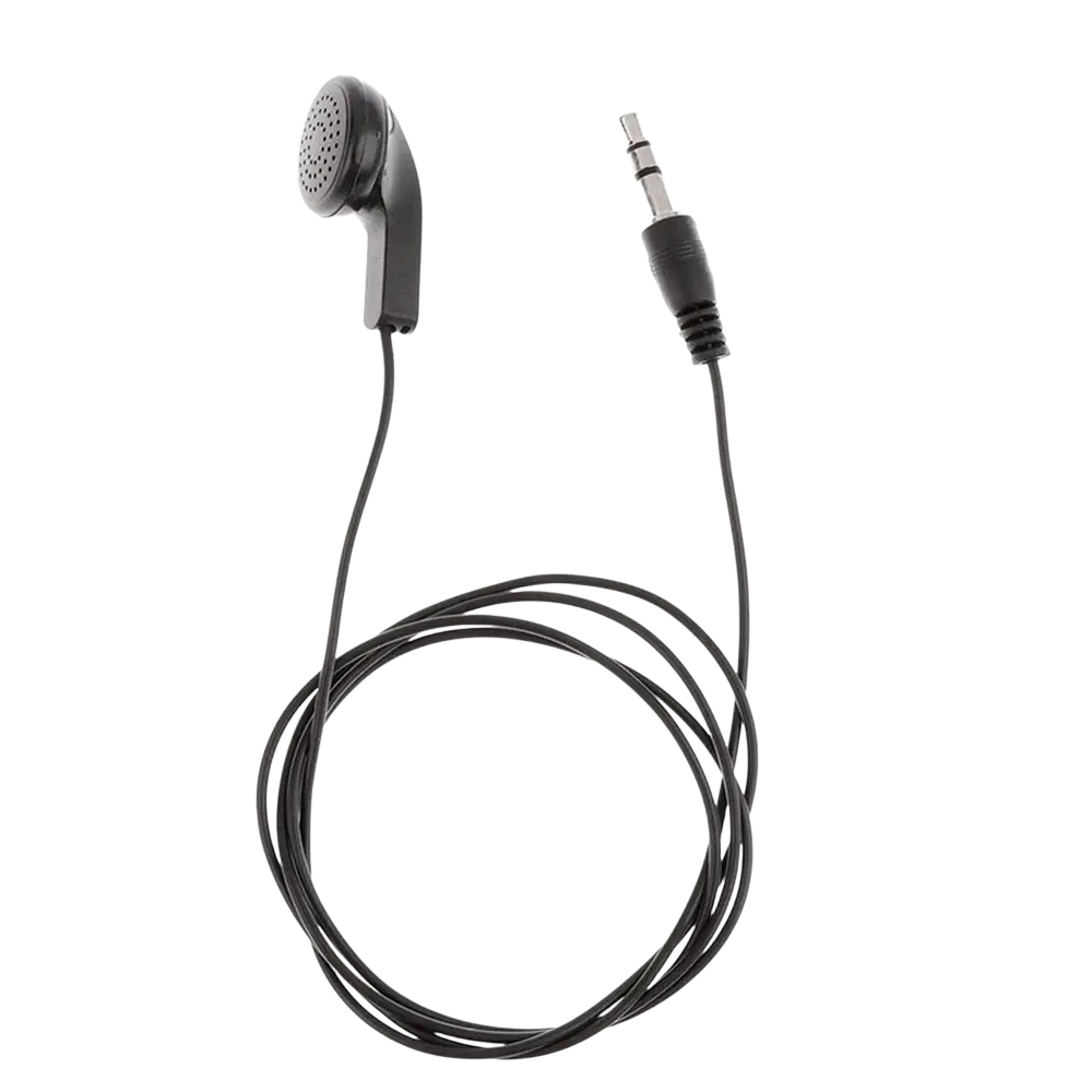 Black wired headphones with 3.5mm plug and 80cm cable compact in-ear design for mp3 mp4 portable audio use