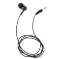 Black wired headphones with in-ear design and coiled cable compatible with mp3 mp4 devices and standard 3.5mm jack