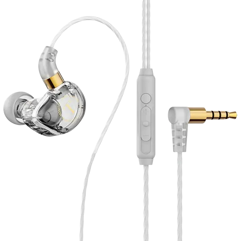 Wired headphones emerald green in ear hifi mic with clear transparent earbuds gold accents and inline control headset feature