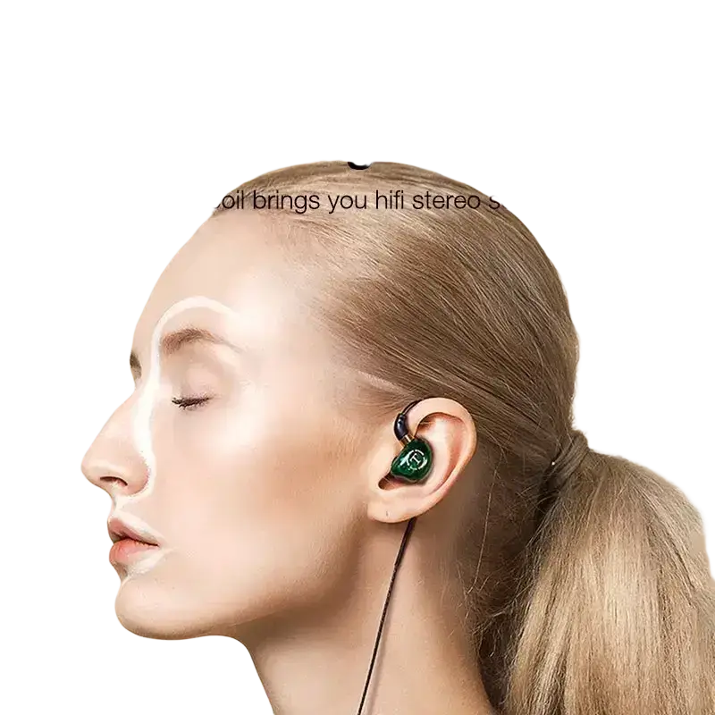 Wired headphones emerald green in-ear stereo mic with glossy finish and black cable for clear audio use