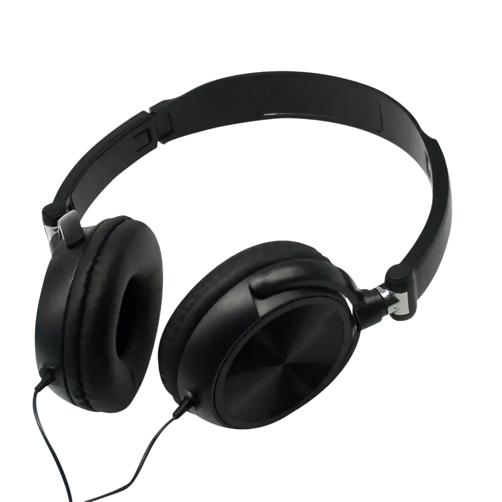 Black wired headphones with matte finish and padded earcups delivering bass hifi stereo sound wired headphones