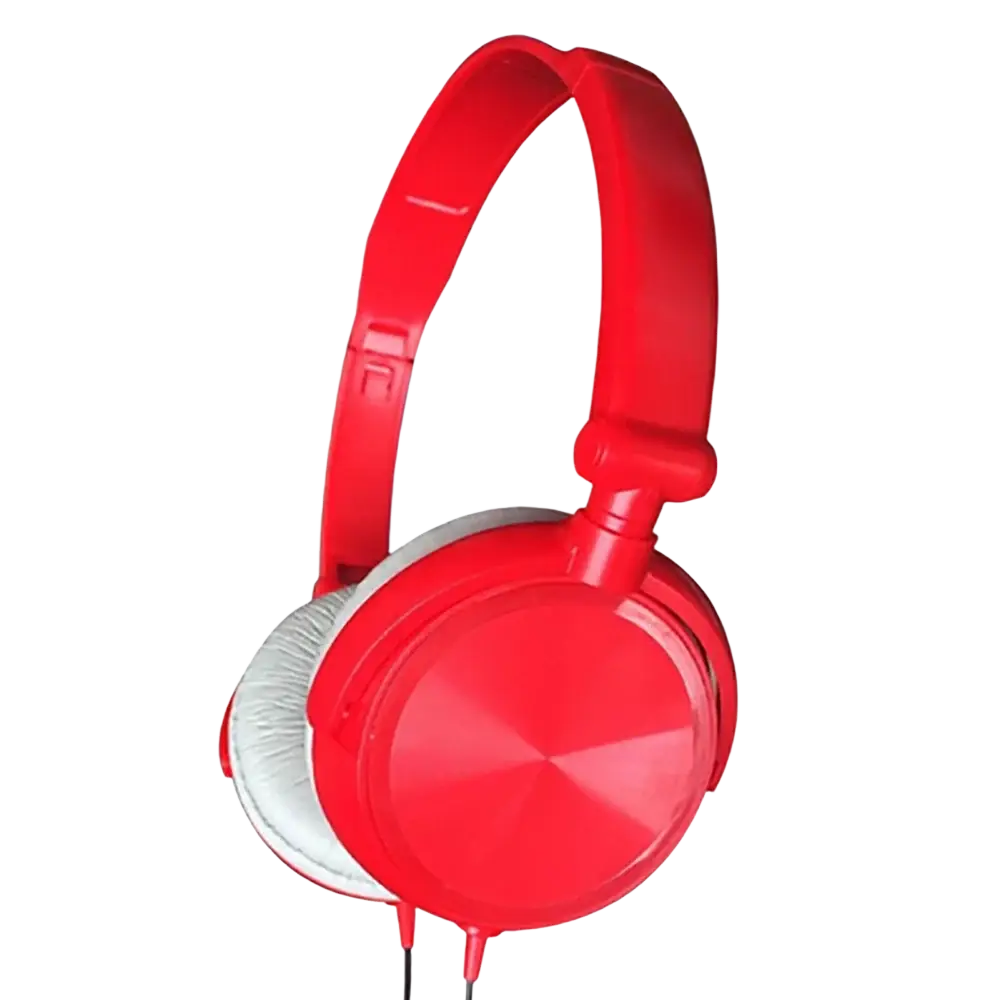 Red wired headphones with hd sound featuring glossy finish and white padded ear cushions for headsets bass hifi stereo