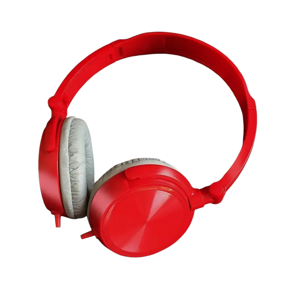Red wired headphones with hd sound and bass hifi stereo featuring glossy finish and white ear cushions for ear headsets bass