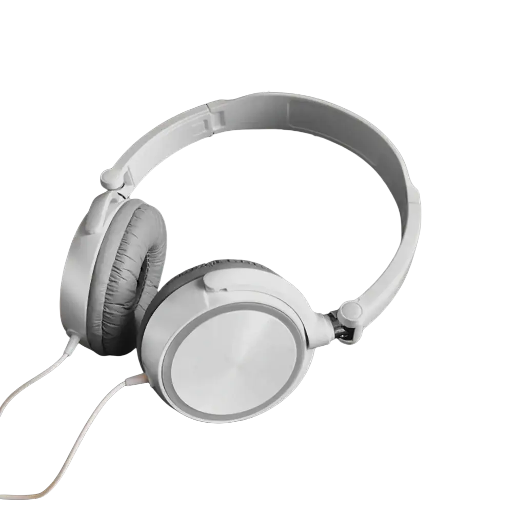 White wired headphones with padded earcups and sleek design delivering hd sound and headsets bass hifi stereo experience