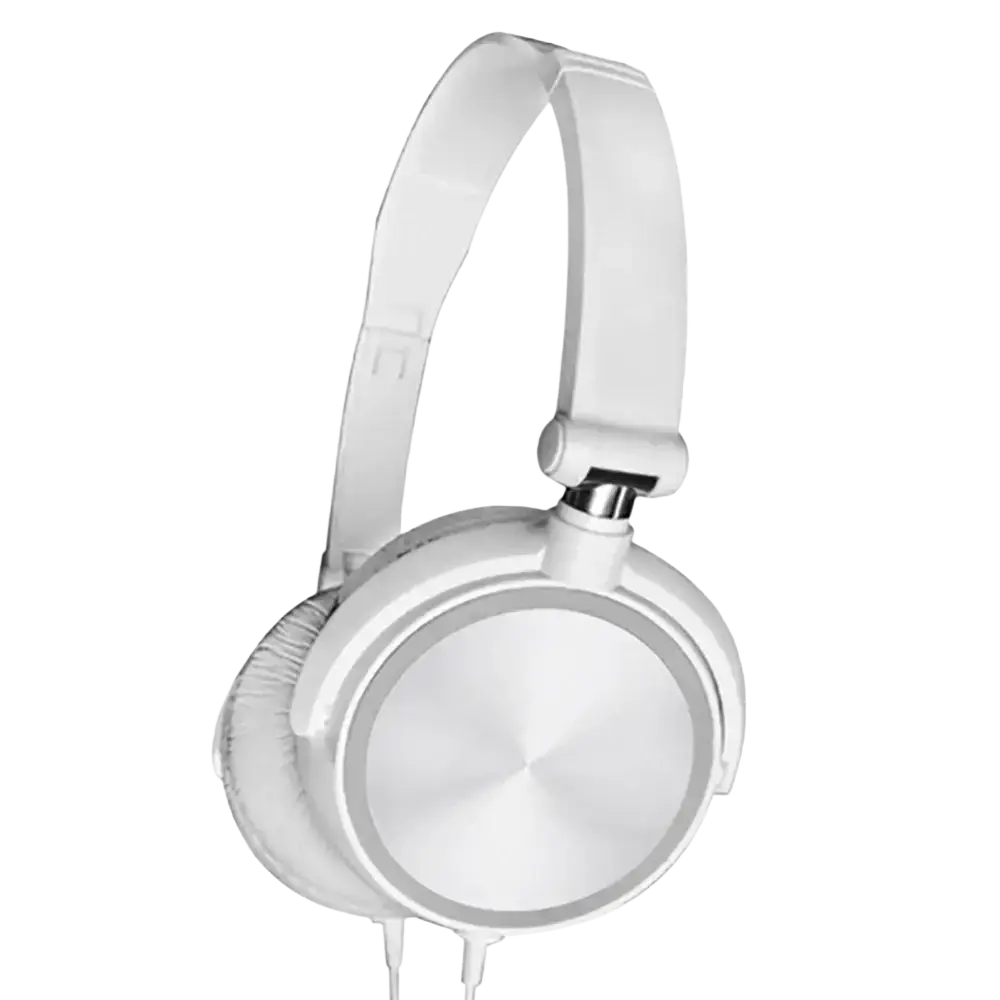 White wired headphones with hd sound and bass hifi stereo featuring sleek design and metallic silver earcup accents