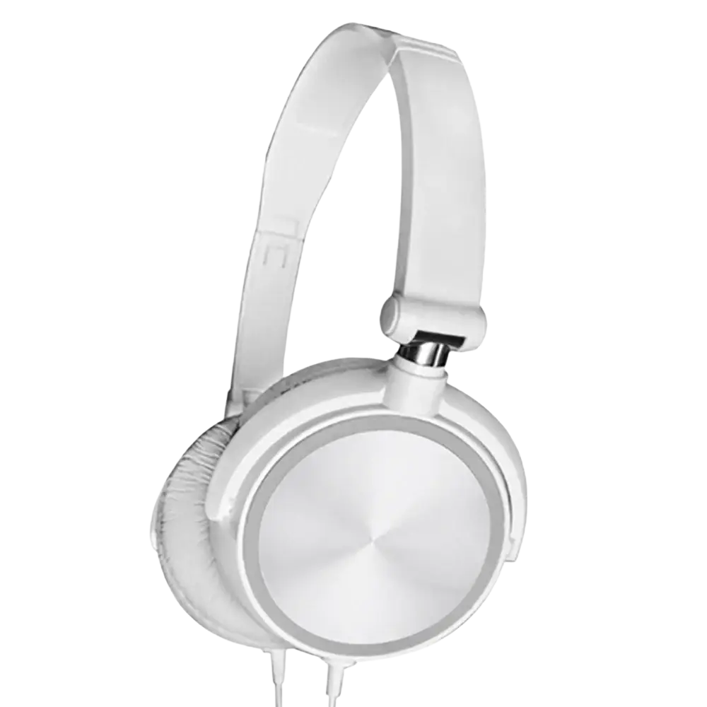 White wired headphones with sleek circular design and metallic silver accents deliver headsets bass hifi sound quality