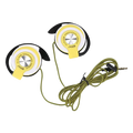 Yellow and black wired headphones heavy bass with ear hook and braided green and black cable for over ear use