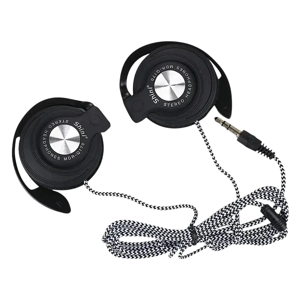 Black and silver wired headphones hifi with shiny finish and retractable cord design for hifi heavy bass listening