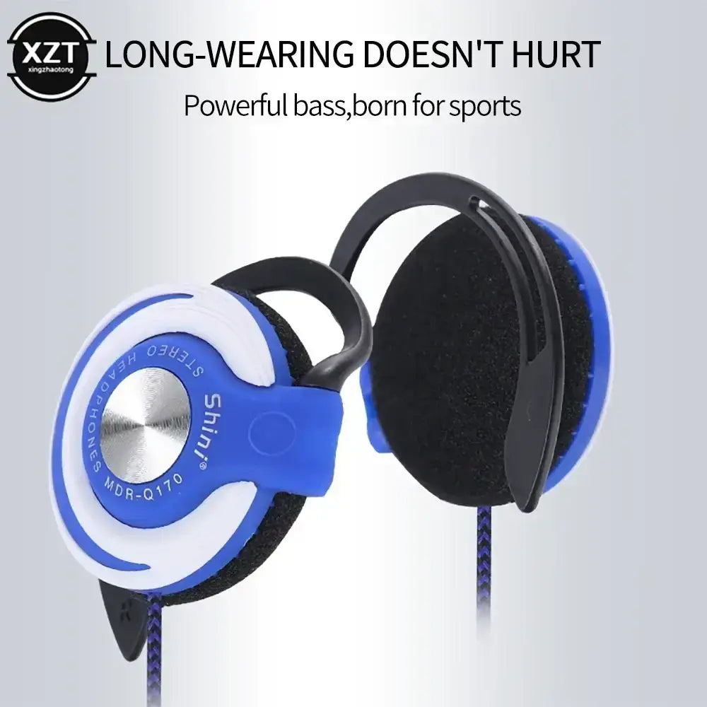 Blue and white wired headphones hifi with black foam ear cushions and metallic accents for hifi heavy bass listening