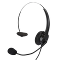 Black wired over-ear headset with padded earcup and flexible boom microphone for landline phone use