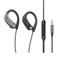 Black wired over ear headphones with gold accents and volume control featuring a 3.5mm audio jack
