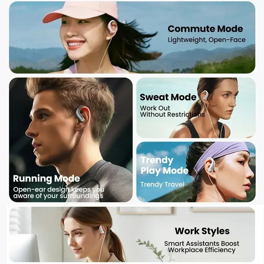 Silver wired open ear headphones with volume control feature and sleek thin wire design for comfortable listening