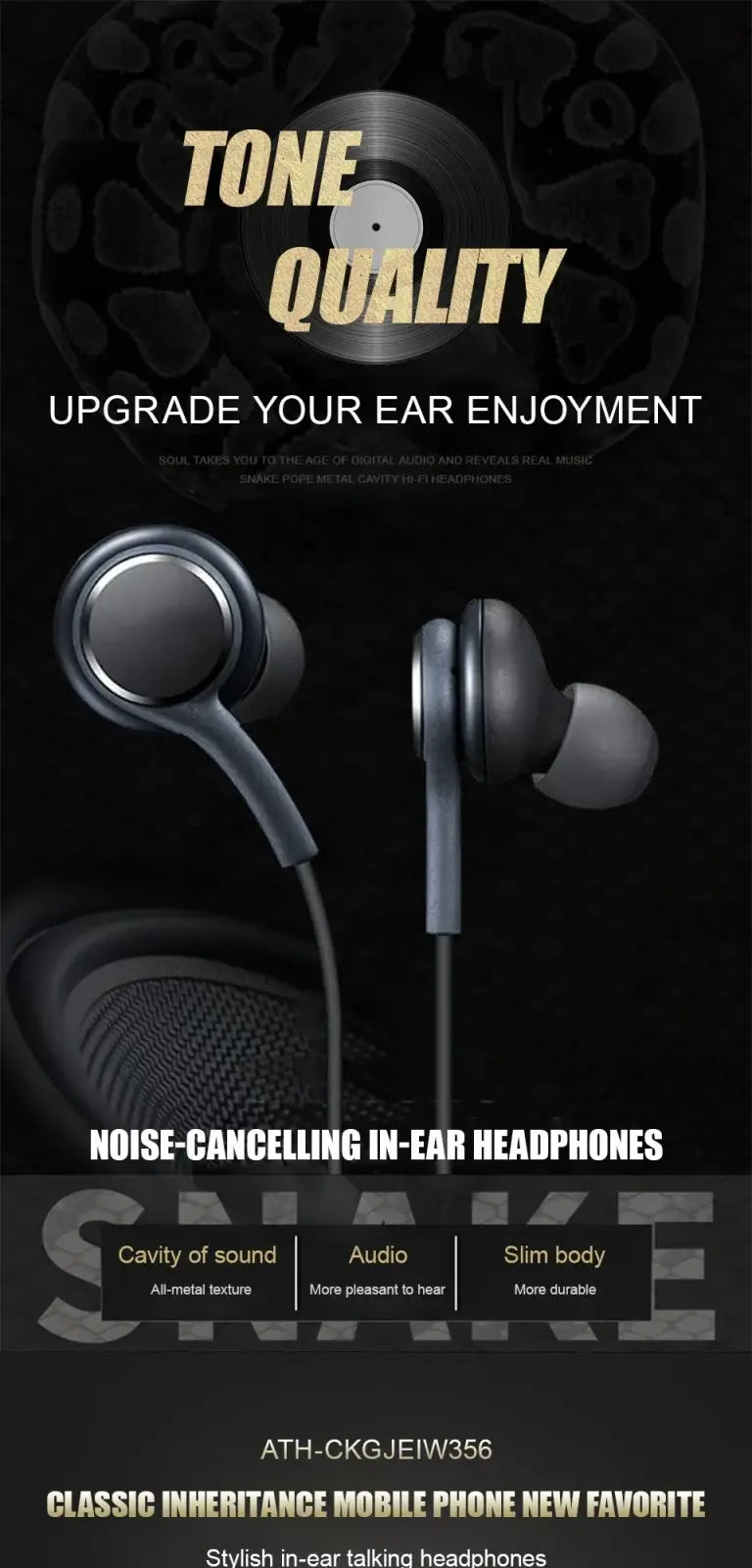 Wired type c in ear headphones black with sleek slim body and metallic accents for enhanced audio experience