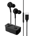 Black wired in-ear headphones with type-c cable and matching charging case for high-quality audio use