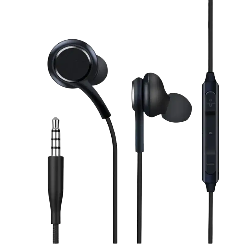 Black wired in ear headphones with type c connector, matte finish earpieces, inline control, and durable cables