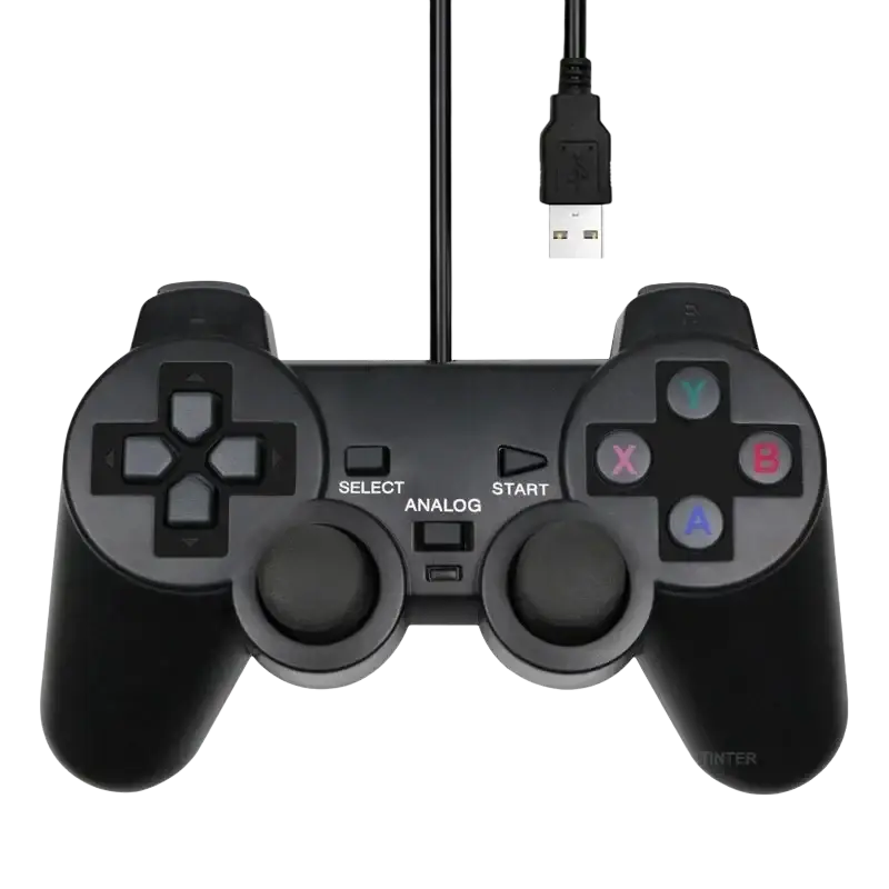 Black plastic wired usb pc game controller with colorful buttons supporting steam games and large 3d games