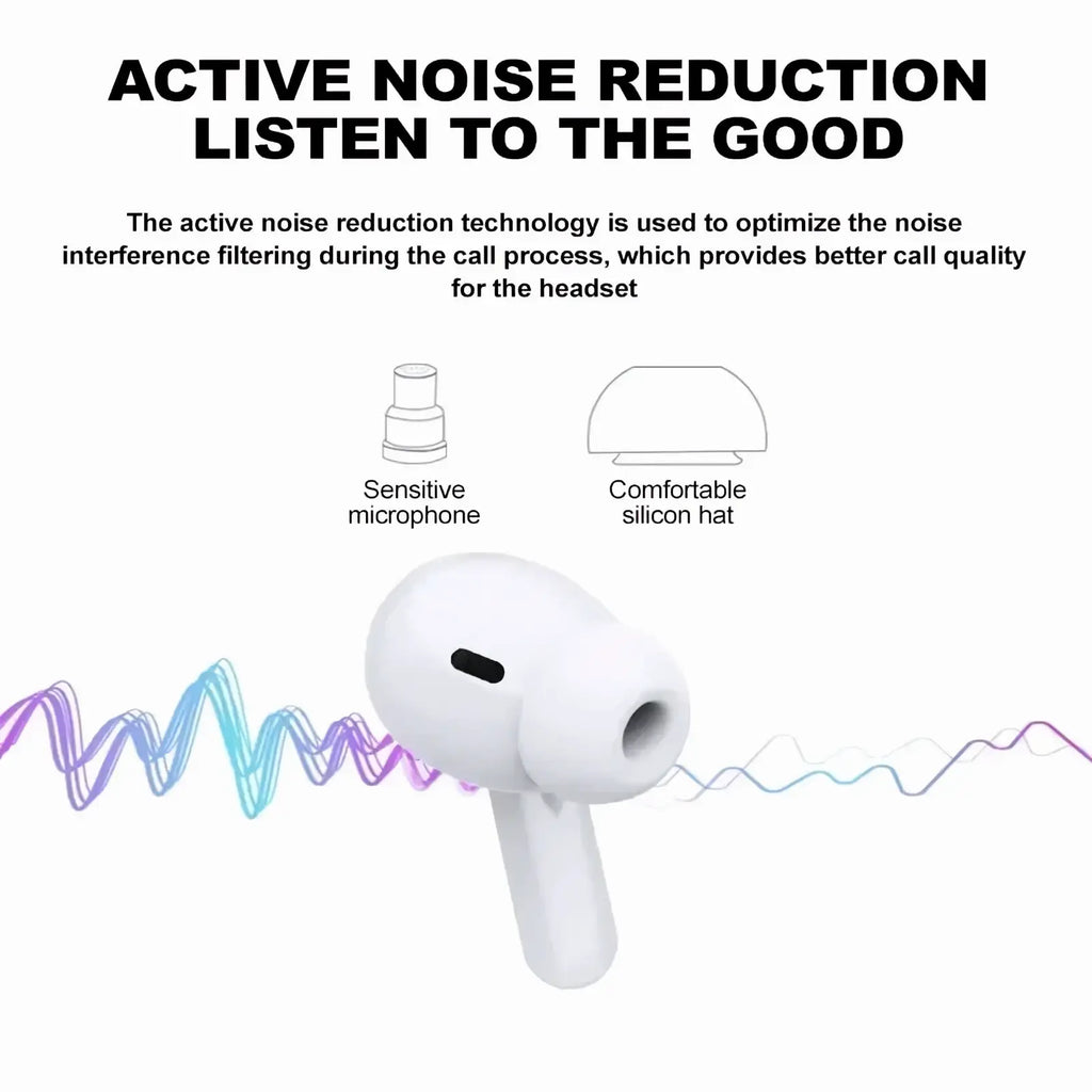 White wireless anc bluetooth earbud air pro with sleek ergonomic design and matte finish for comfortable use