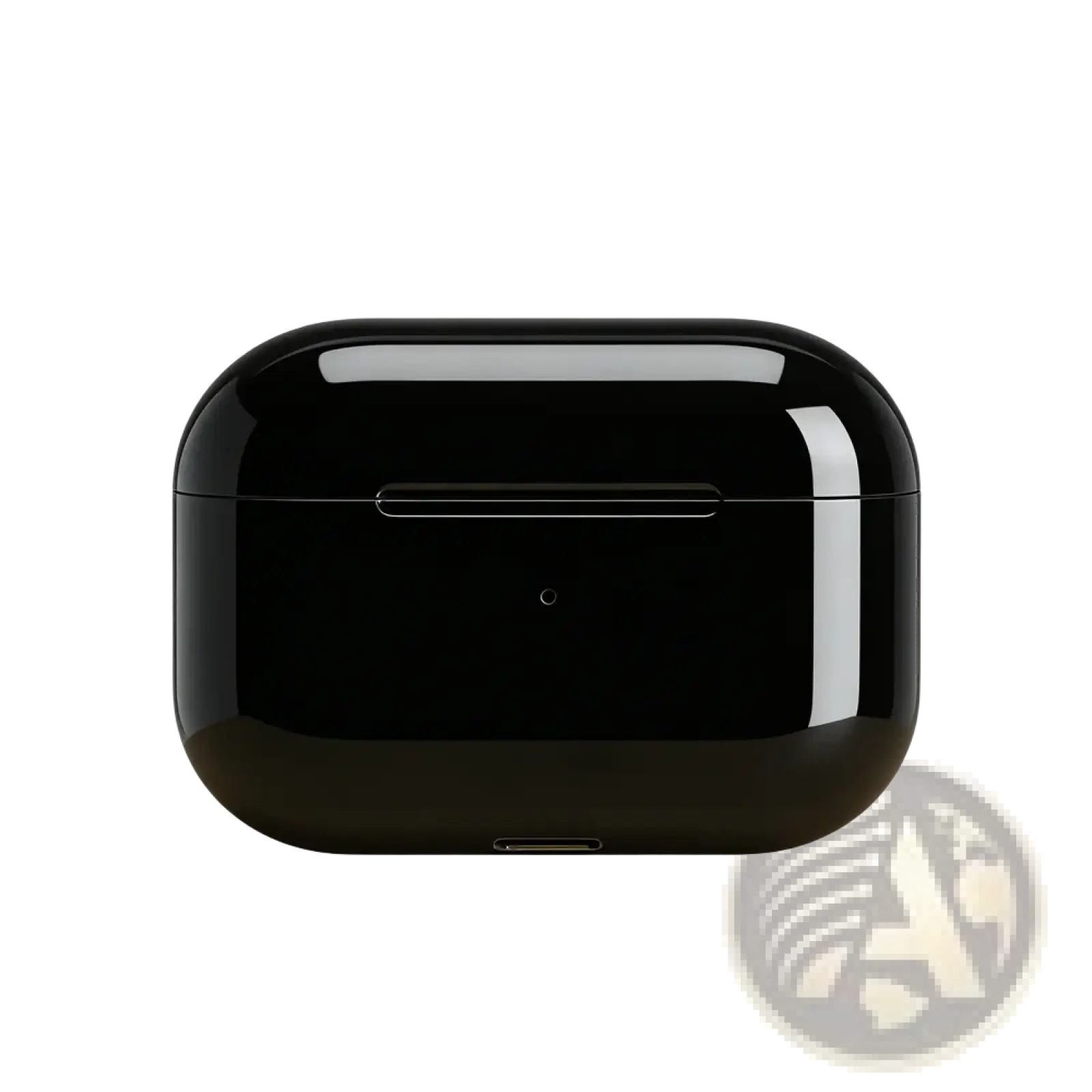 Black glossy finish wireless anc bluetooth earbuds charging case with sleek rounded edges and minimalist design