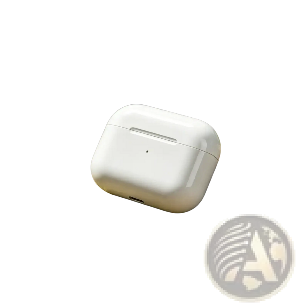 White apple airpods pro wireless anc bluetooth earbuds charging case resting on mossy rocks
