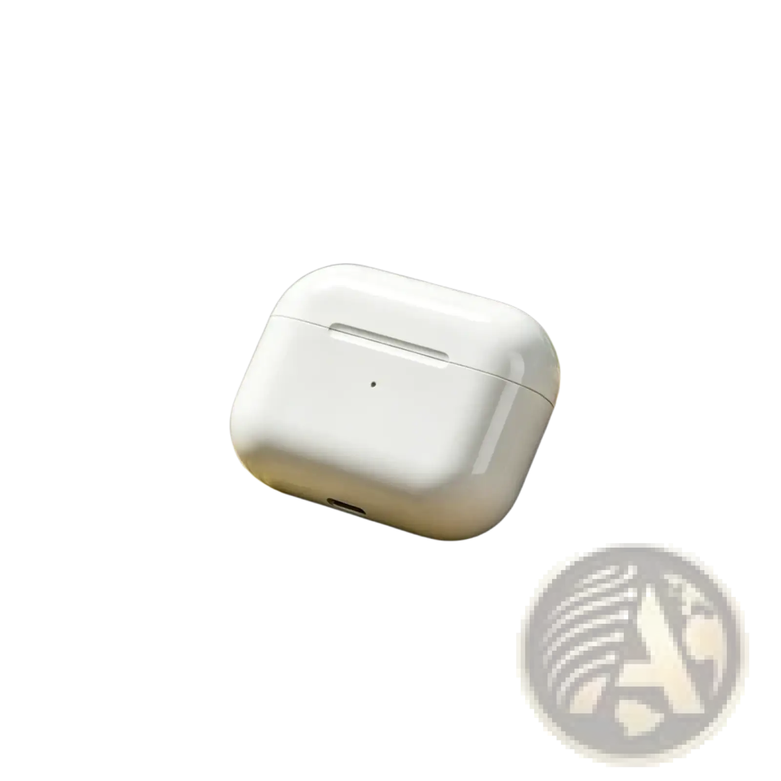 White apple airpods pro wireless anc bluetooth earbuds charging case resting on mossy rocks