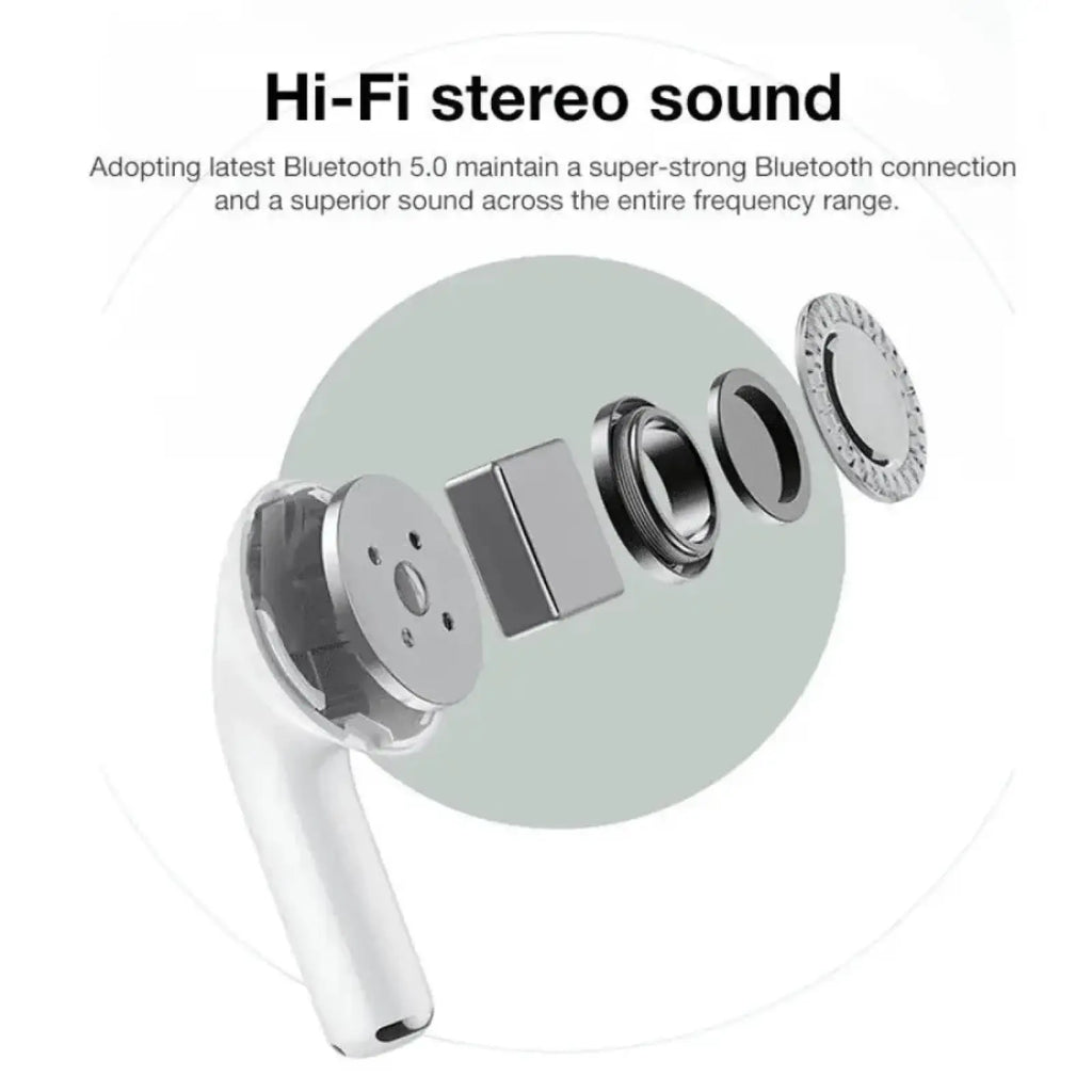 Wireless Anc bluetooth earbuds white with metallic internal components and sleek ergonomic design for comfortable use