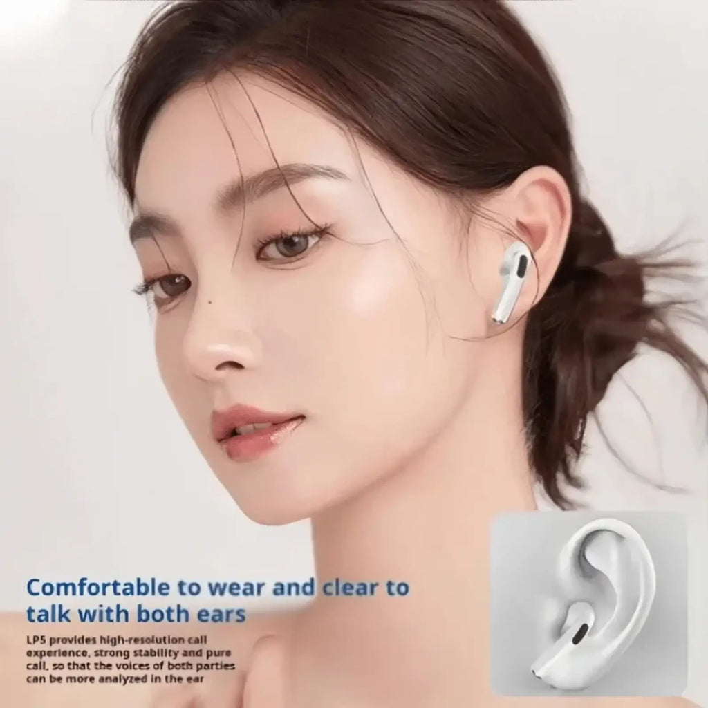 Wireless anc bluetooth earbud in white with sleek minimalist design and small black accent on the outer shell