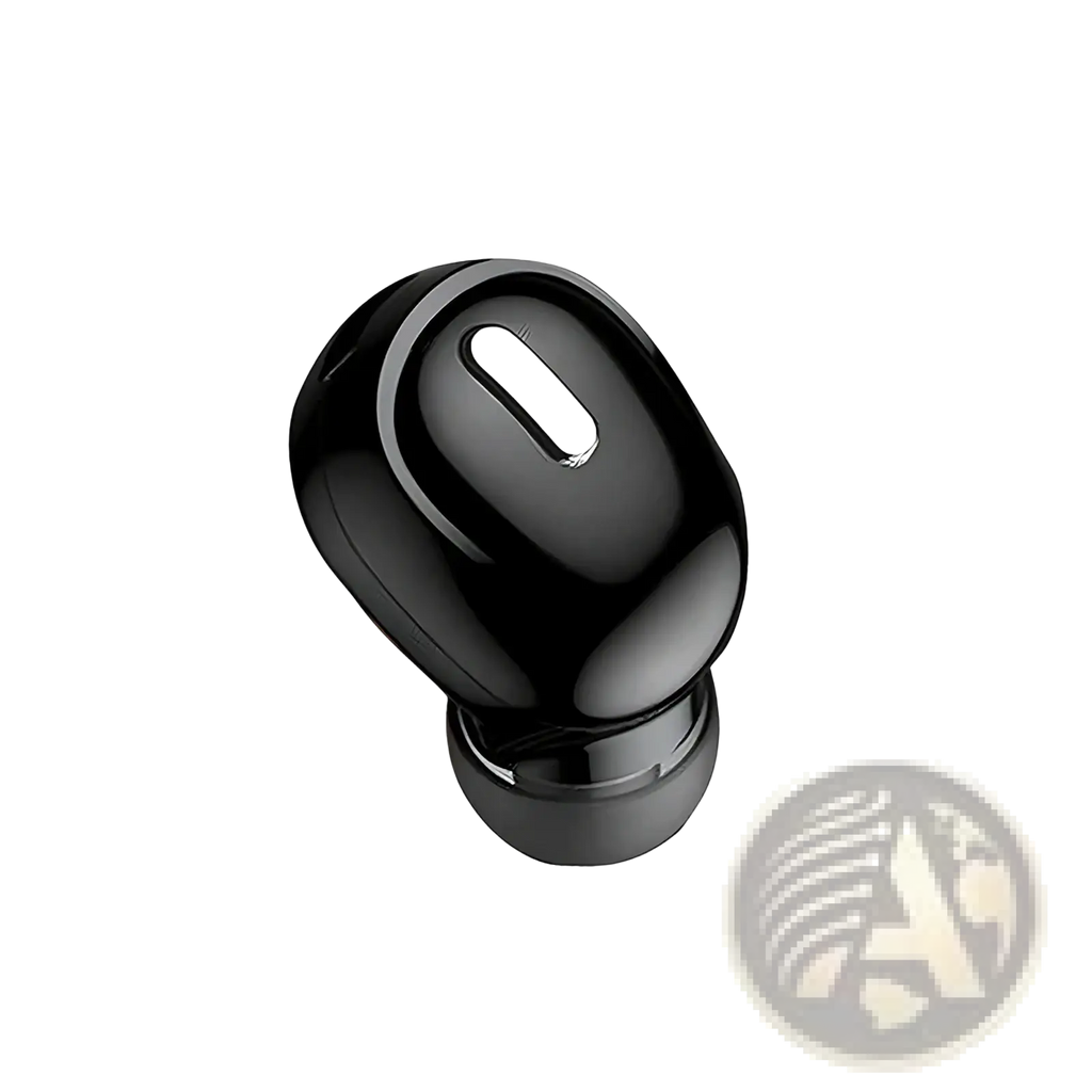 Black glossy wireless Bluetooth earbud with sleek ergonomic design and silver accent for single sport headset use