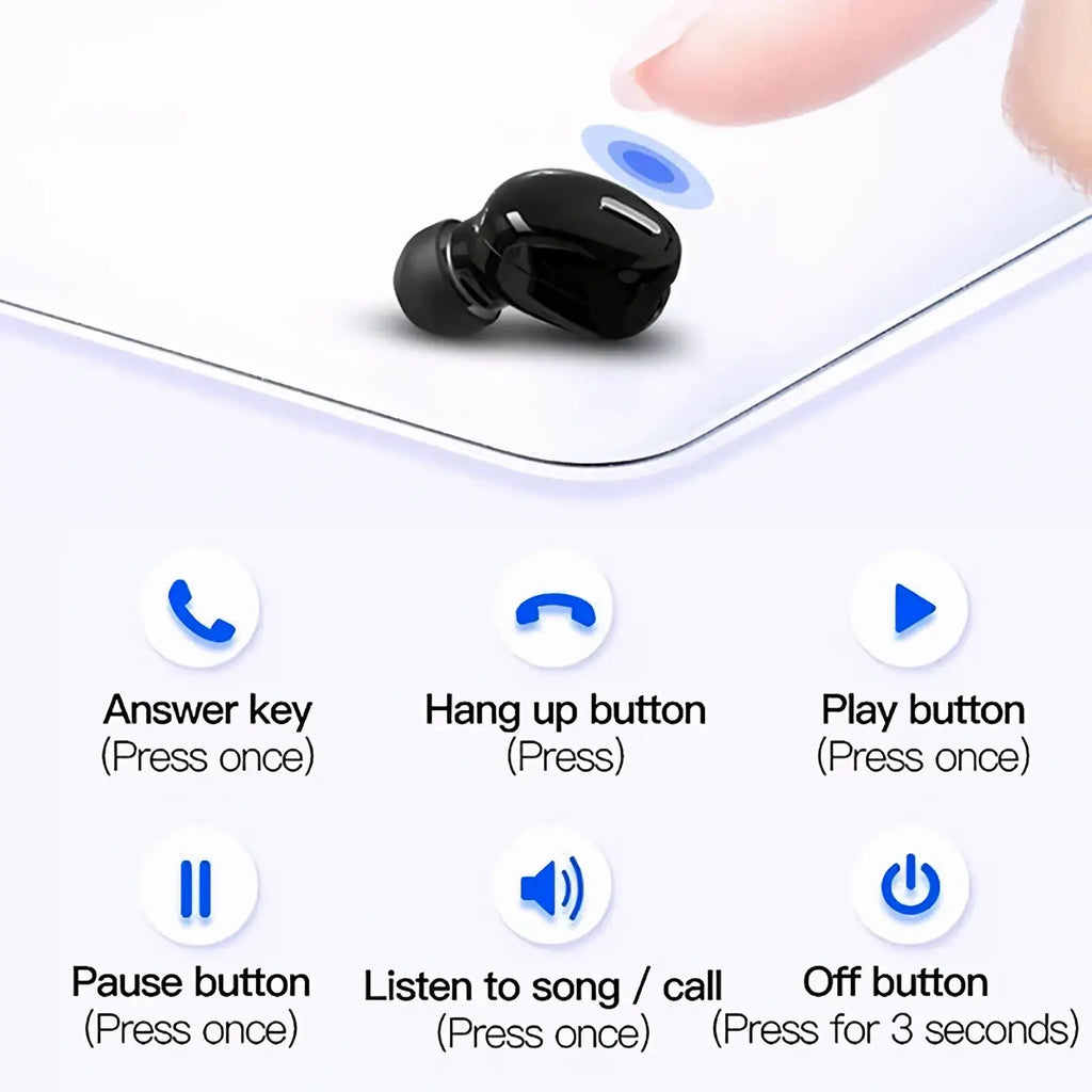 Black wireless bluetooth earbud single sport headset with sleek glossy finish and ergonomic design for comfortable use