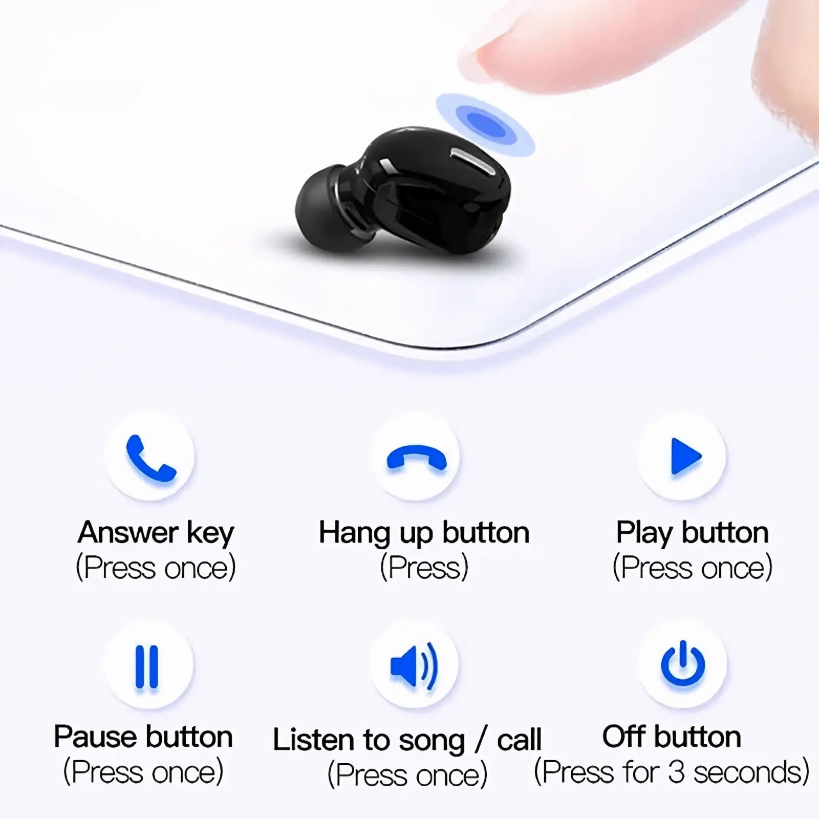 Black wireless bluetooth earbud single sport headset with sleek glossy finish and ergonomic design for comfortable use
