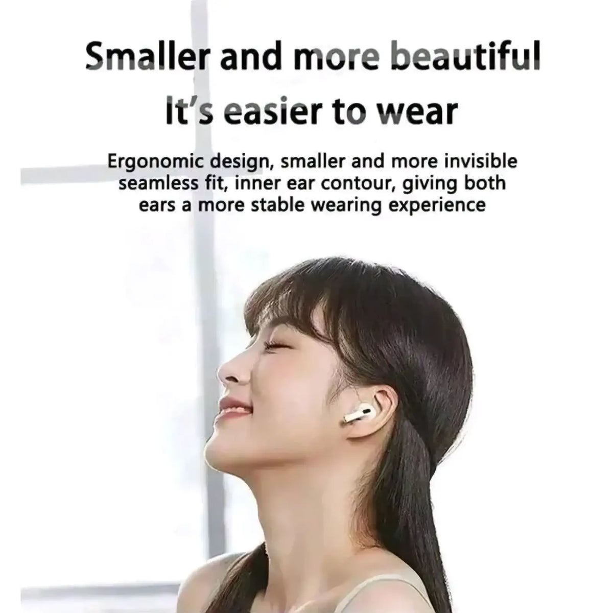 White wireless bluetooth earbud with active noise canceling and sleek ergonomic design for comfortable wear
