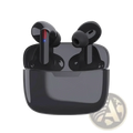 Black wireless bluetooth earbuds with active noise cancelling in glossy finish inside charging case with red blue lights