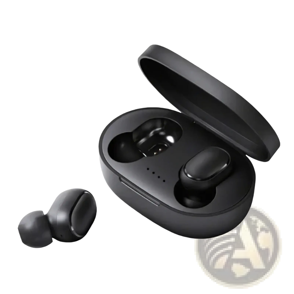Black wireless bluetooth earbuds with touch control in a sleek charging case for sport use