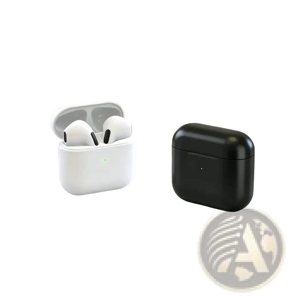 Wireless bluetooth earphones touch control anc white and black charging cases one open with earbuds inside and green light on