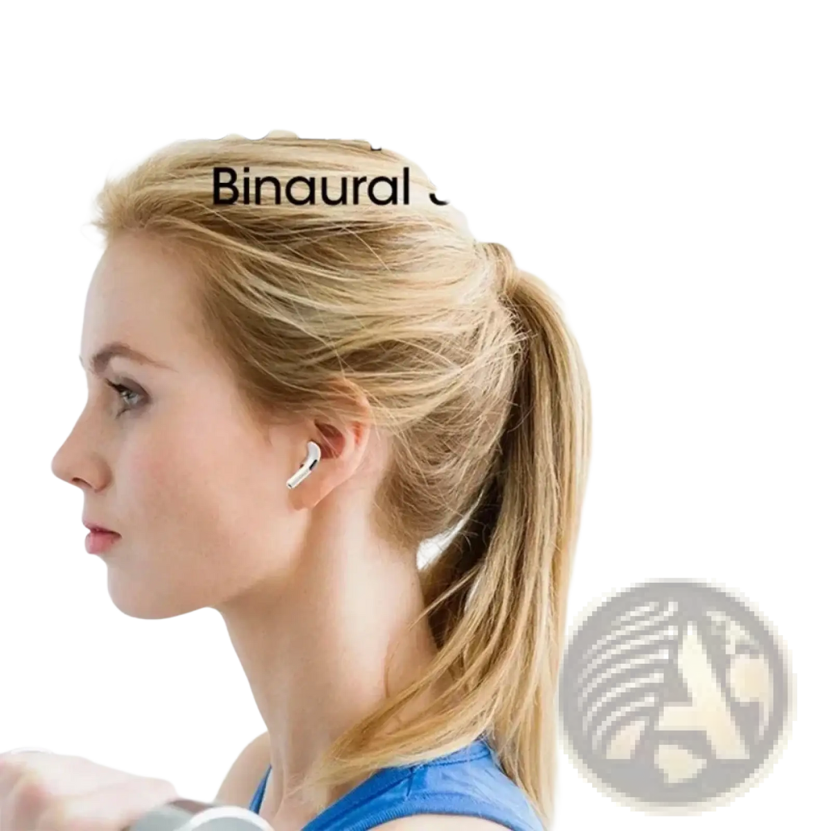 White wireless Bluetooth earphone with touch control and minimalist design worn in the ear for hands-free use