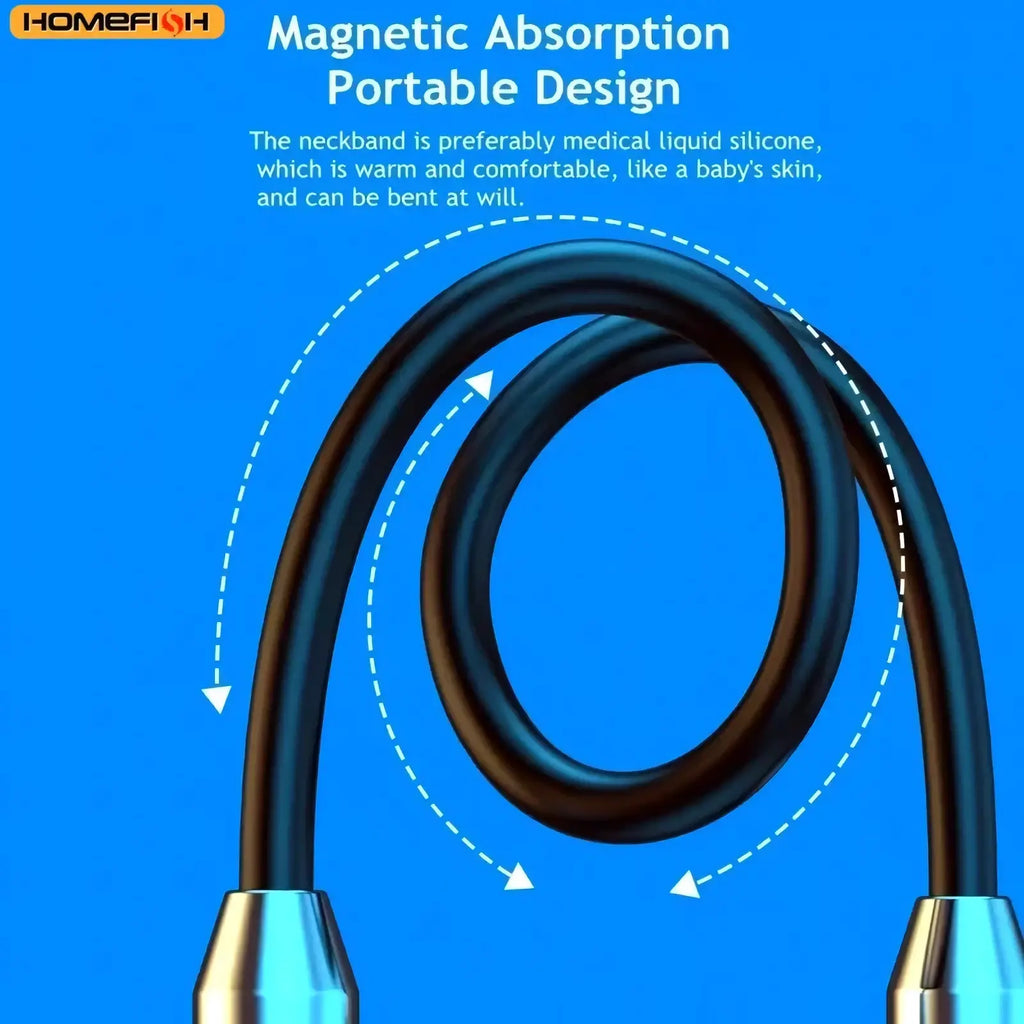 Black wireless bluetooth neckband earphones with mic made of liquid silicone and metallic silver ends