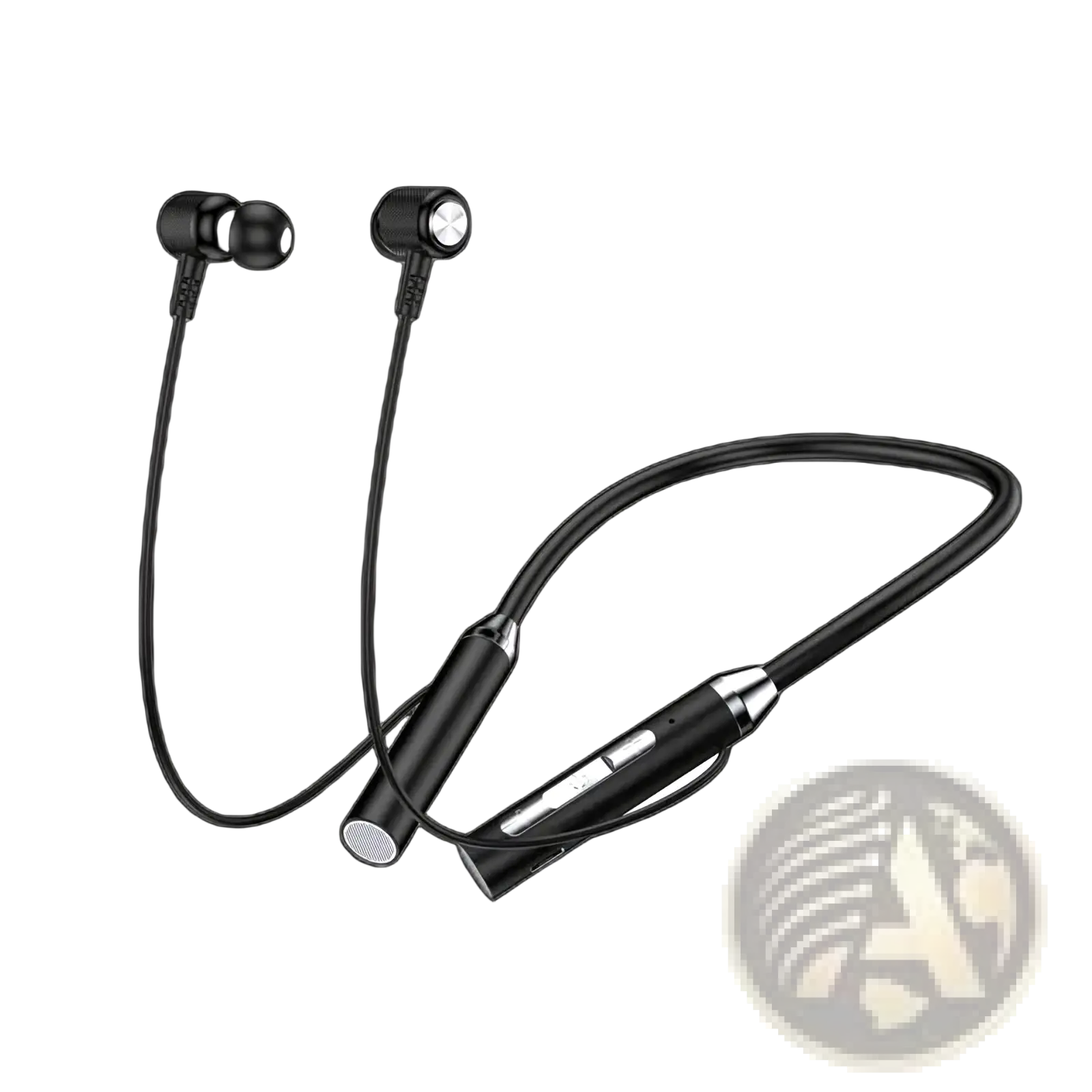 Black and silver wireless bluetooth neckband earphones with mic featuring sleek modern design and comfortable fit