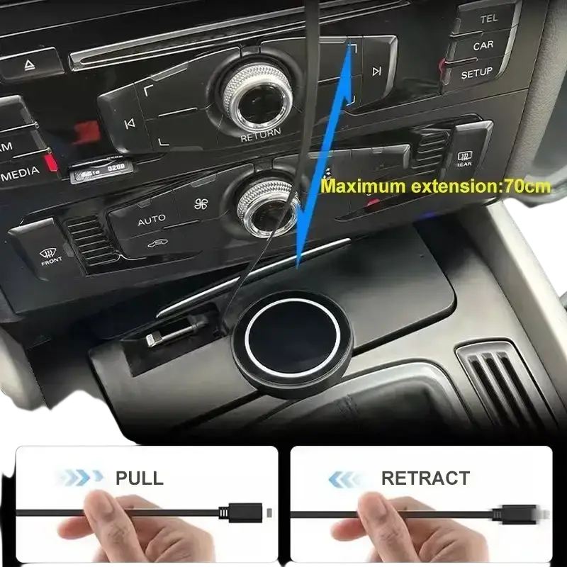 Black retractable car charger cable with usb connector for audi q5 a4l designed for easy storage and 70cm extension