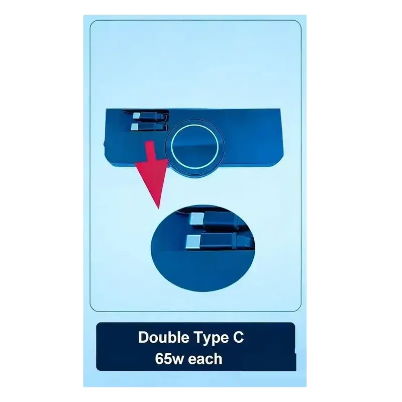 Blue wireless car charger for audi q5 a4l showing back side with two 65w type-c ports