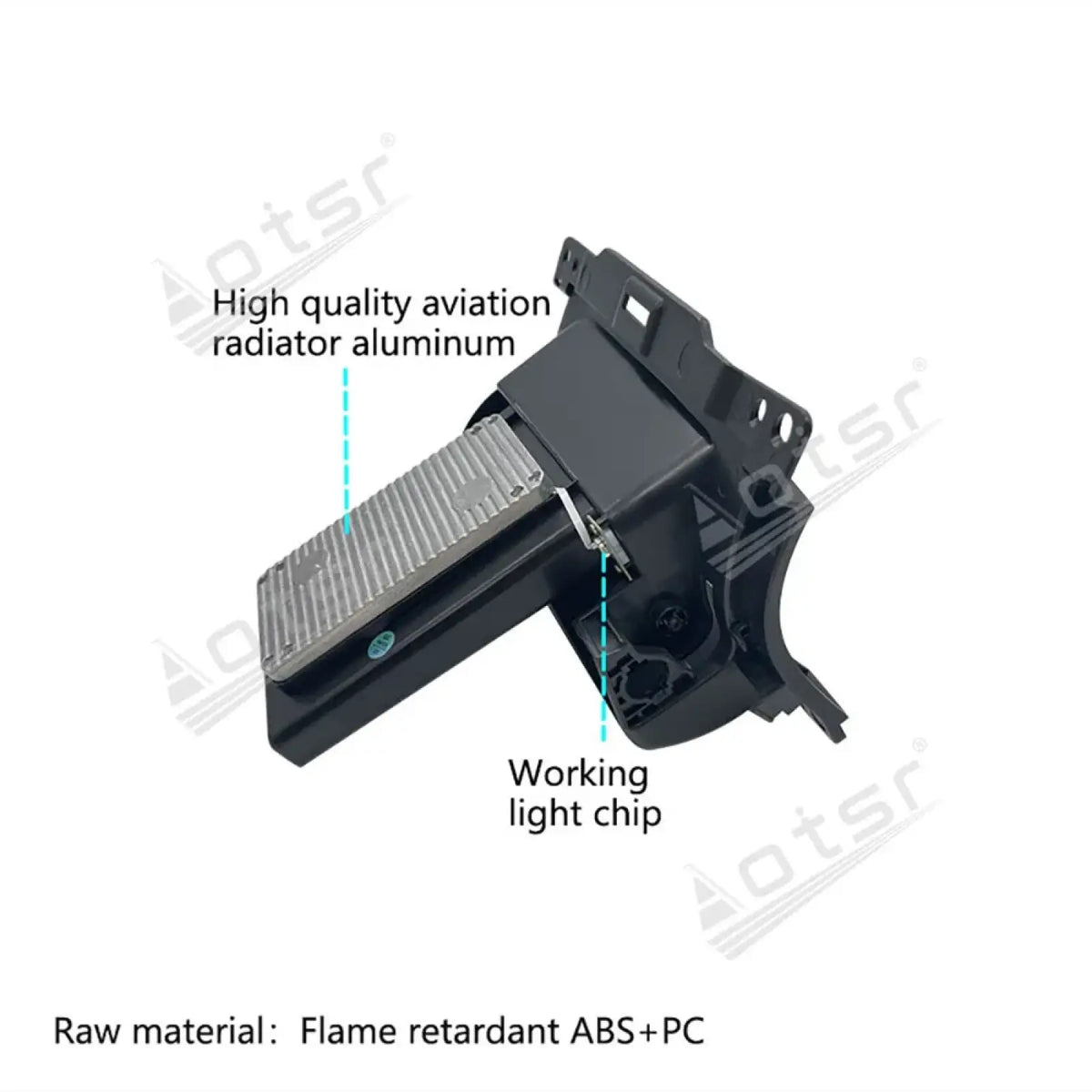 Black automotive headlight assembly with aviation aluminum heat sink and flame-retardant abs+pc for wireless car charger roewe