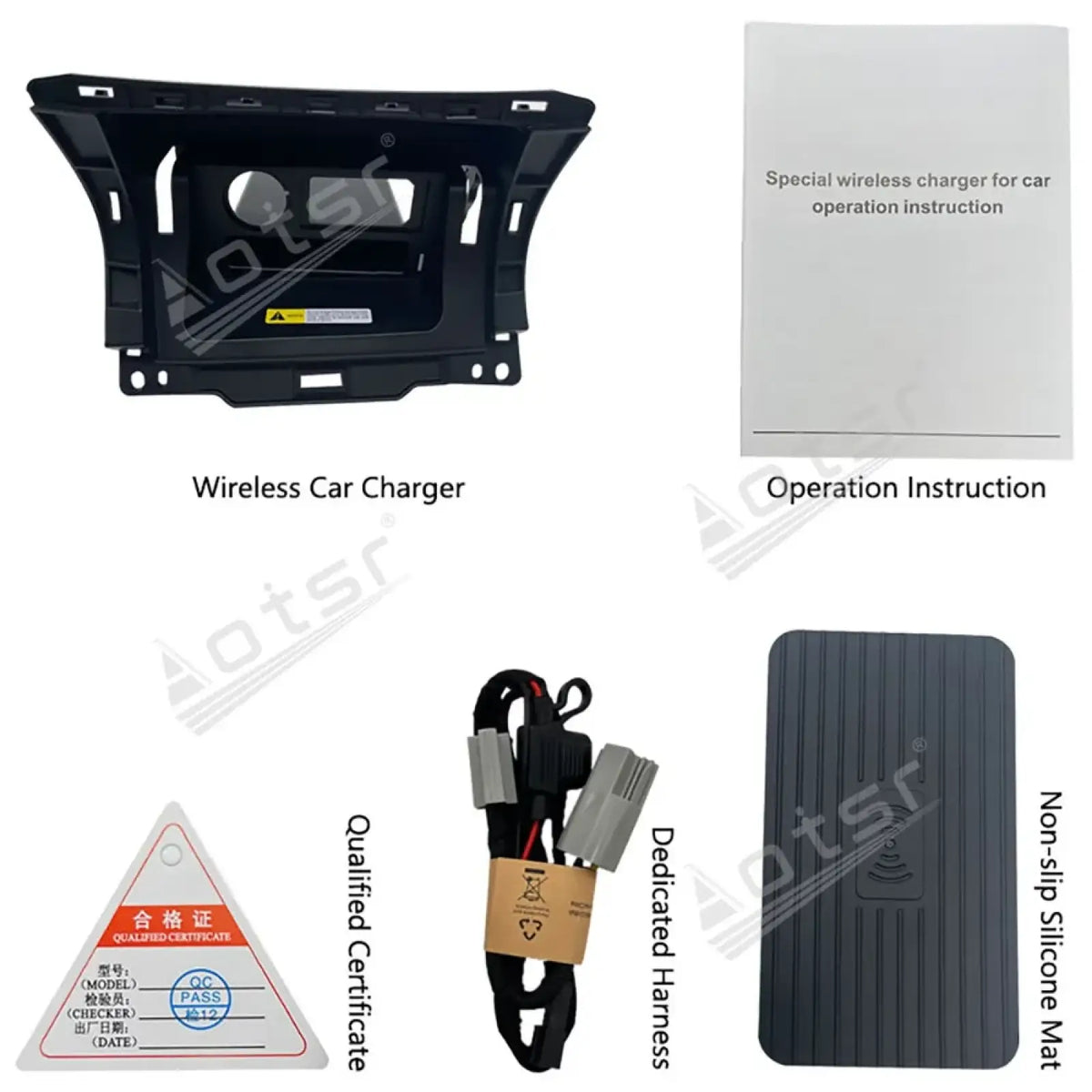 Black plastic wireless car charger with integrated mounting frame for Roewe New Energy 2016 2019 use
