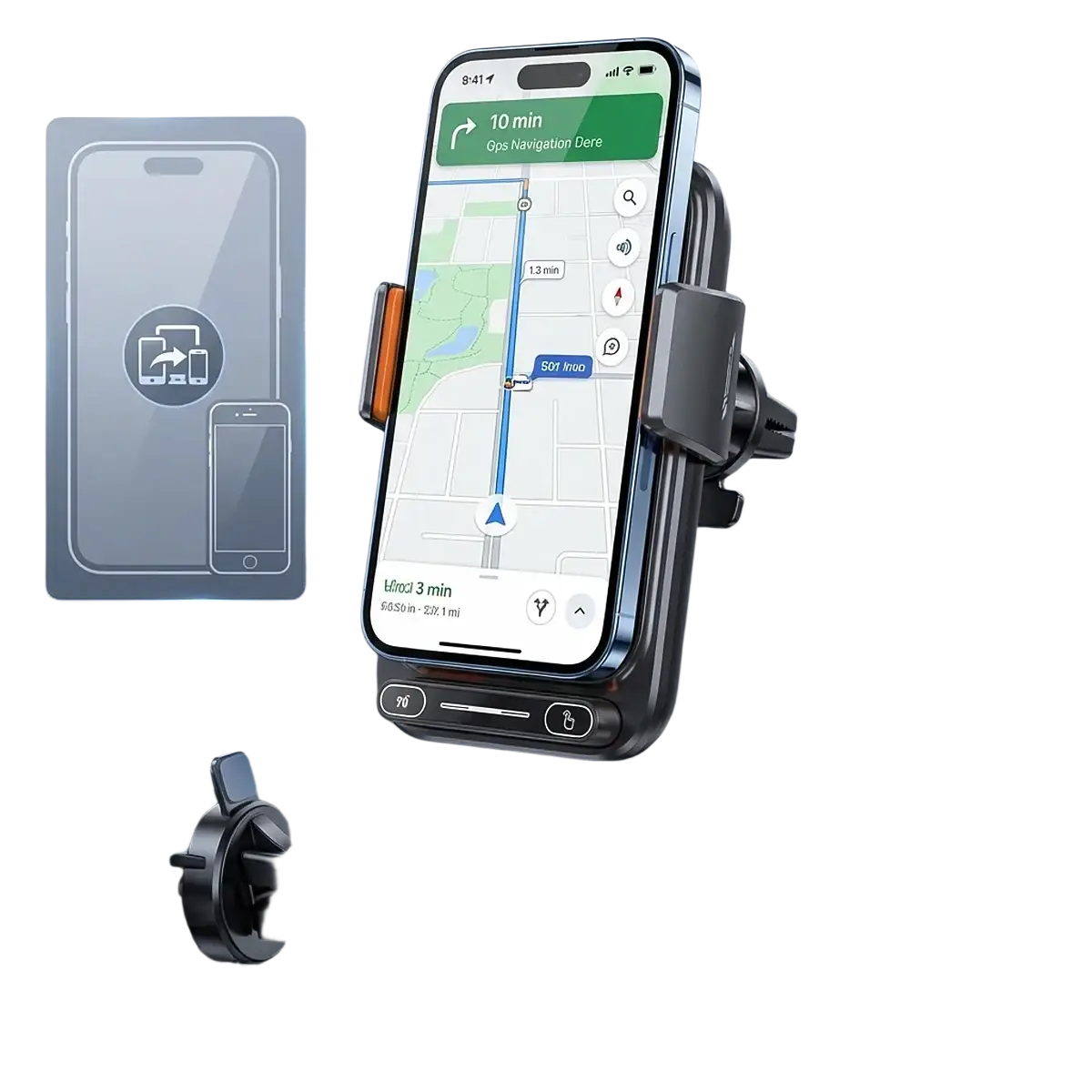 Black wireless car phone charger 15w mount with sleek ergonomic design and adjustable clamping mechanism